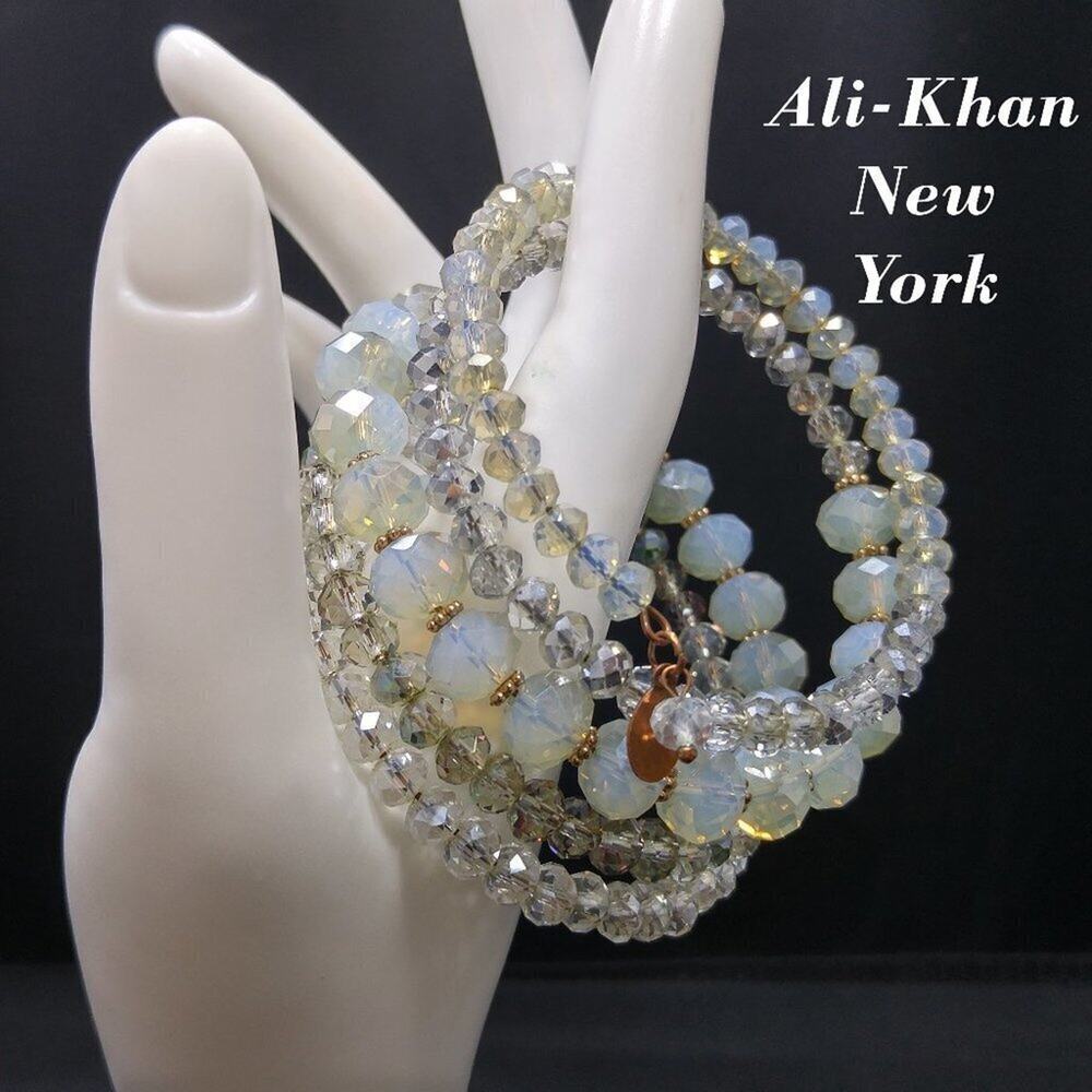 Ali Khan NY Crystal Memory Wire Bracelet Opalescent Multi Wrap